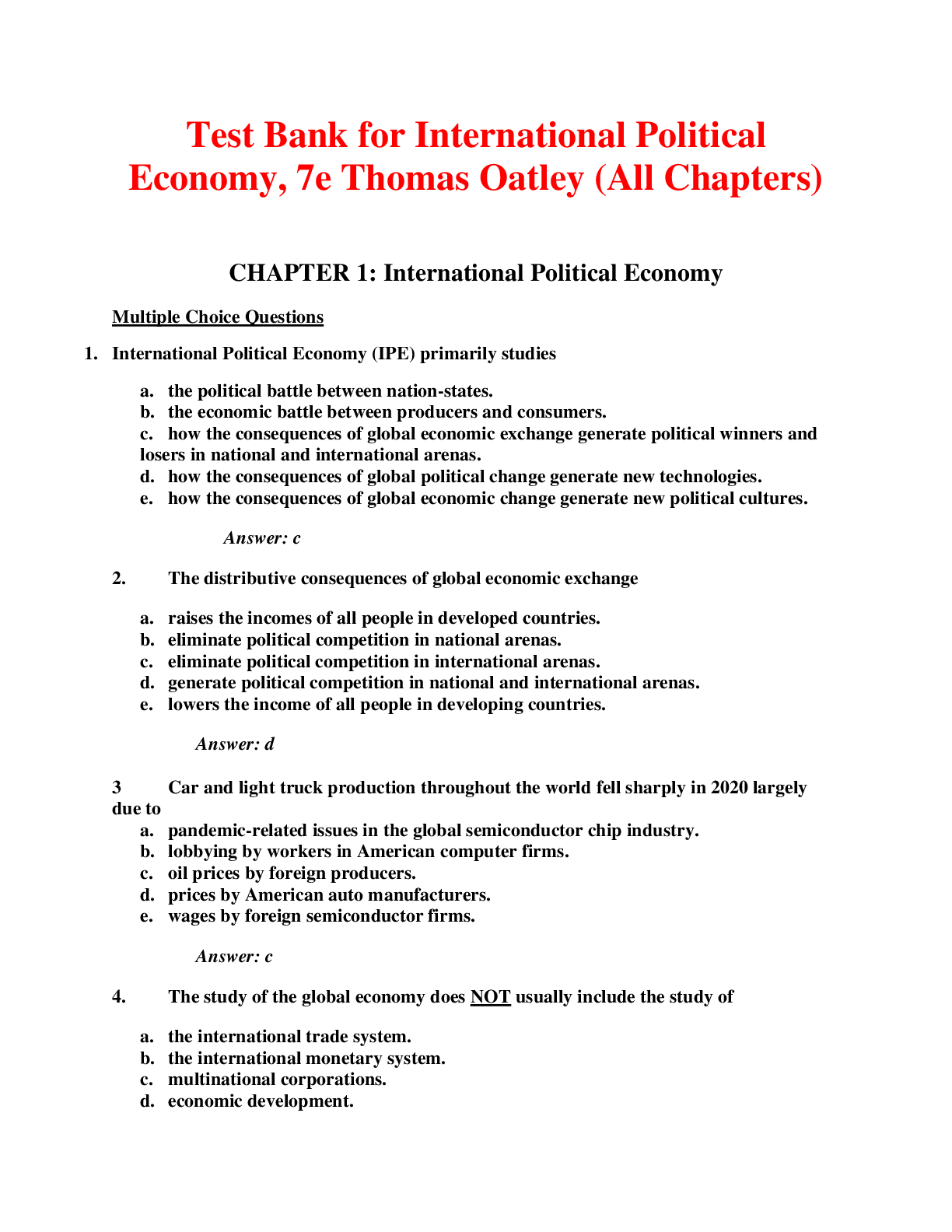 Recommended document preview for International Political Economy, 7e Thomas Oatley (Test Bank)